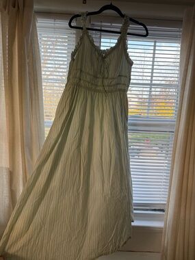 Old Navy Mint Green Striped Ruffle-Neck Blouse